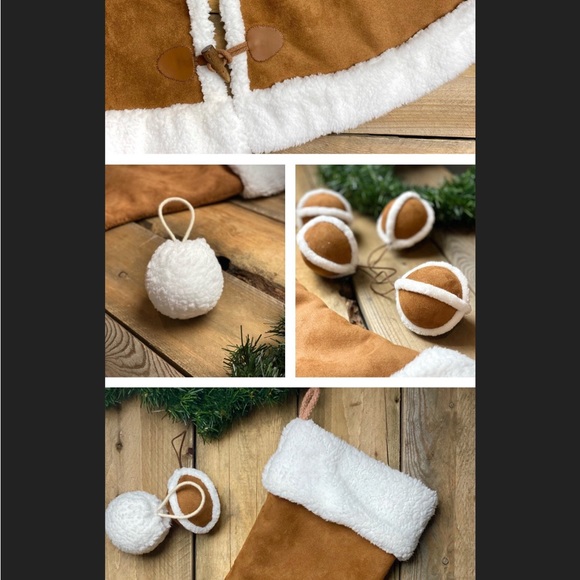 NWT Handmade Tan and white Sherpa Rustic Christmas tree skirt - Picture 4 of 4